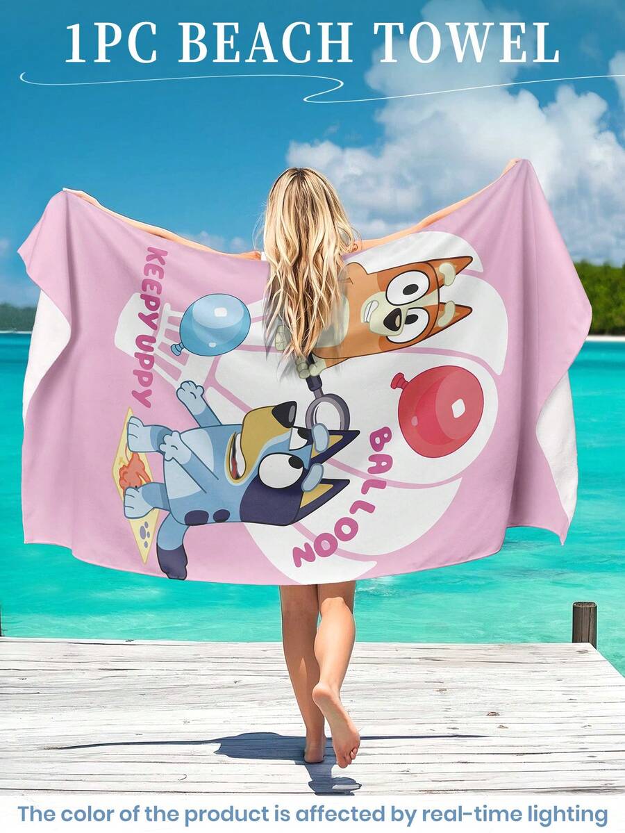 Bluey 1pc Blue Beach Towel, Playful Blue Pattern Swimwear