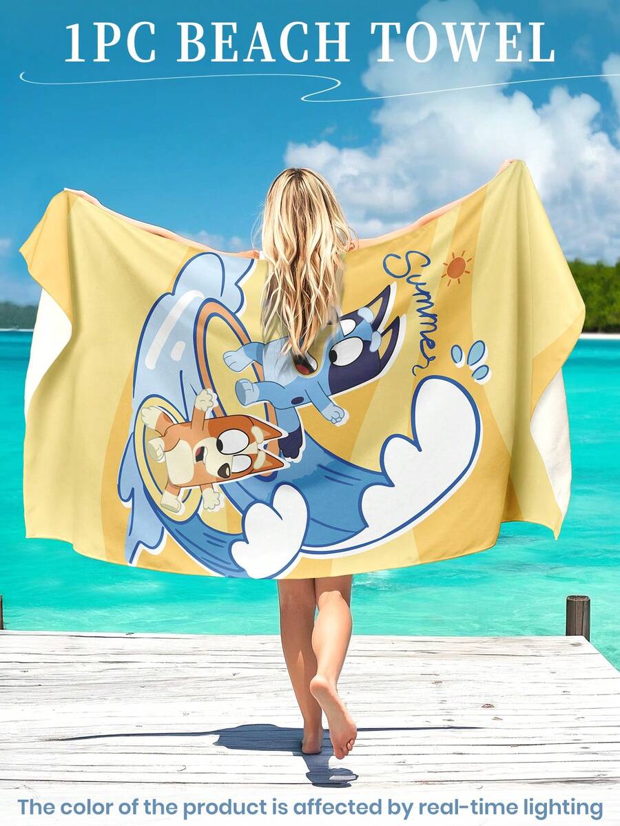 Bluey 1pc Blue Beach Towel, Playful Blue Pattern Swimwear