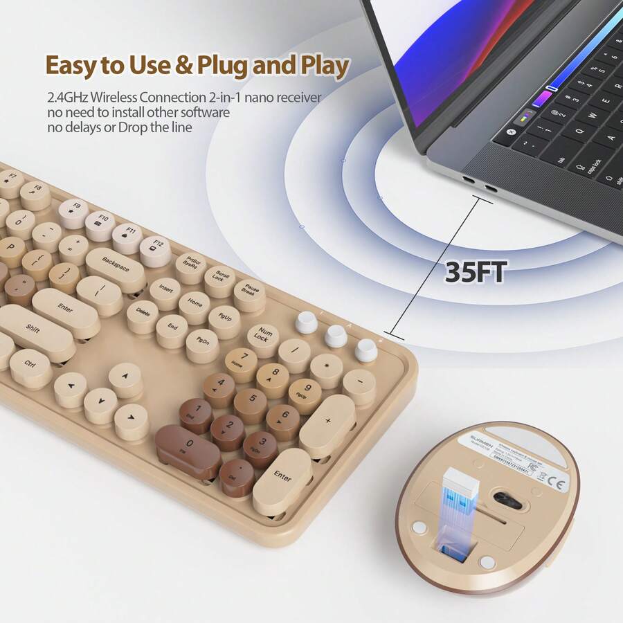 Wireless Keyboard And Mouse Set, Cute Keyboard And Mouse Combo