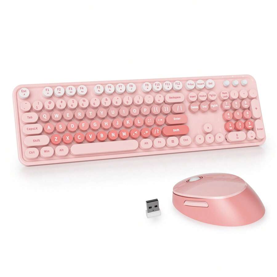 Wireless Keyboard And Mouse Set, Cute Keyboard And Mouse Combo