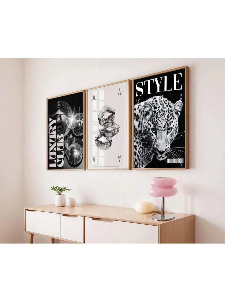 Leopard Cheetah Mural Decorative Canvas Painting Pink Fashion