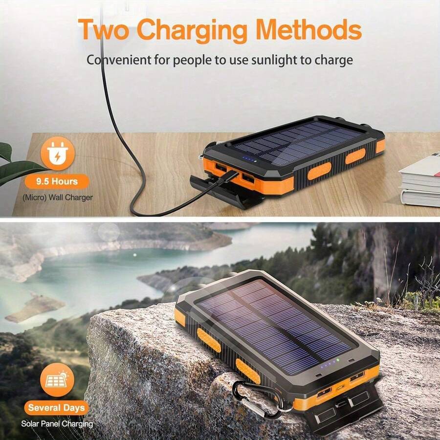 Solar Charger Power Bank Portable Charger With LED Flashlight