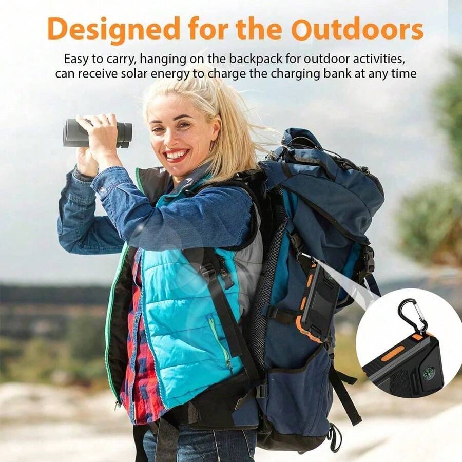 Solar Charger Power Bank Portable Charger With LED Flashlight