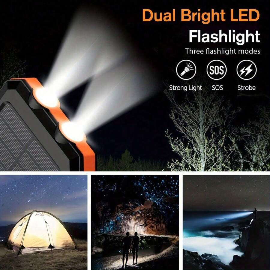 Solar Charger Power Bank Portable Charger With LED Flashlight