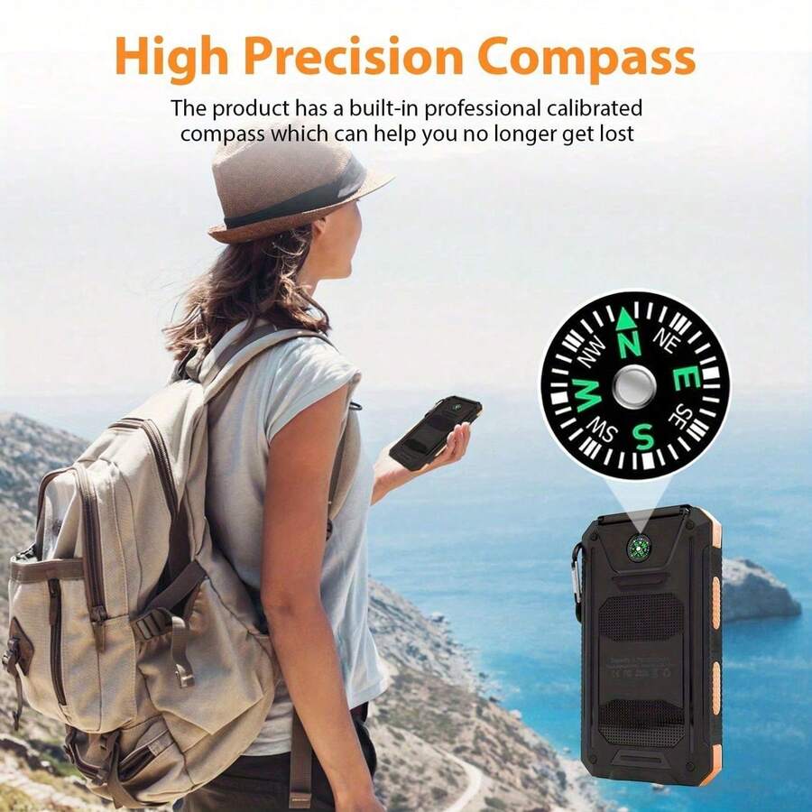 Solar Charger Power Bank Portable Charger With LED Flashlight