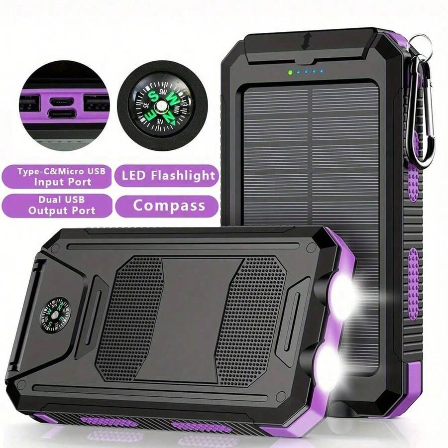 Solar Charger Power Bank Portable Charger With LED Flashlight