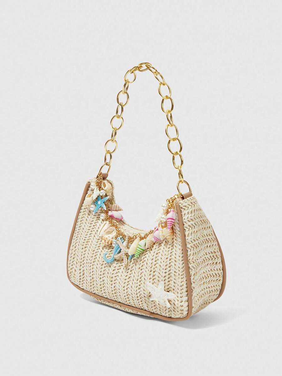 ROMWE Fairycore Summer Beach Starfish Series Woven Shoulder Bag