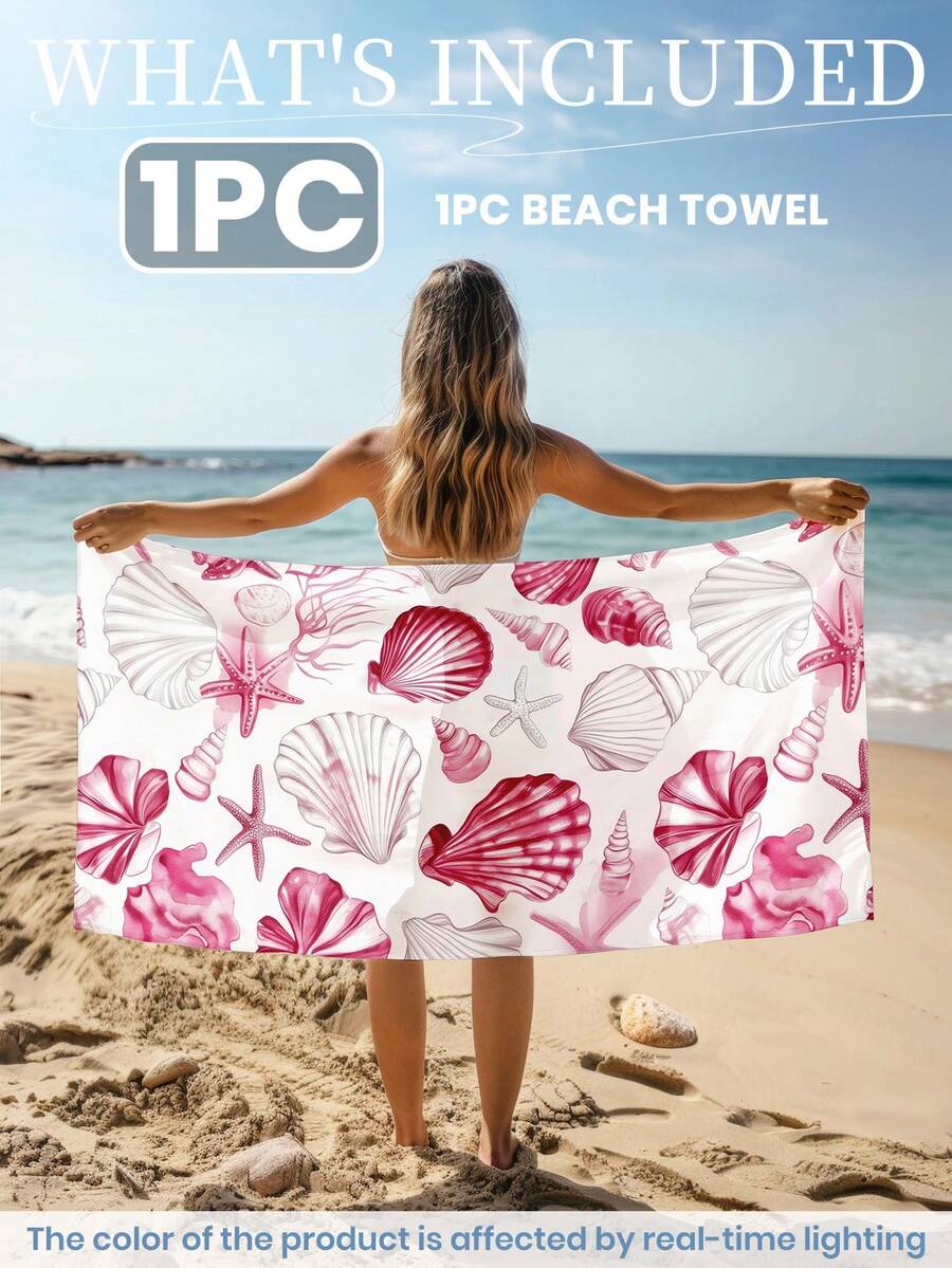 Blue Shell Print Beach Towel, Swimming Towel