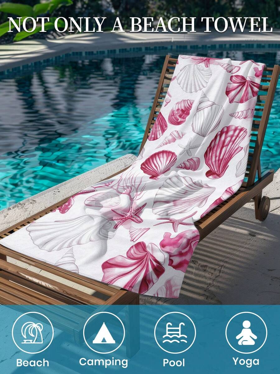 Blue Shell Print Beach Towel, Swimming Towel