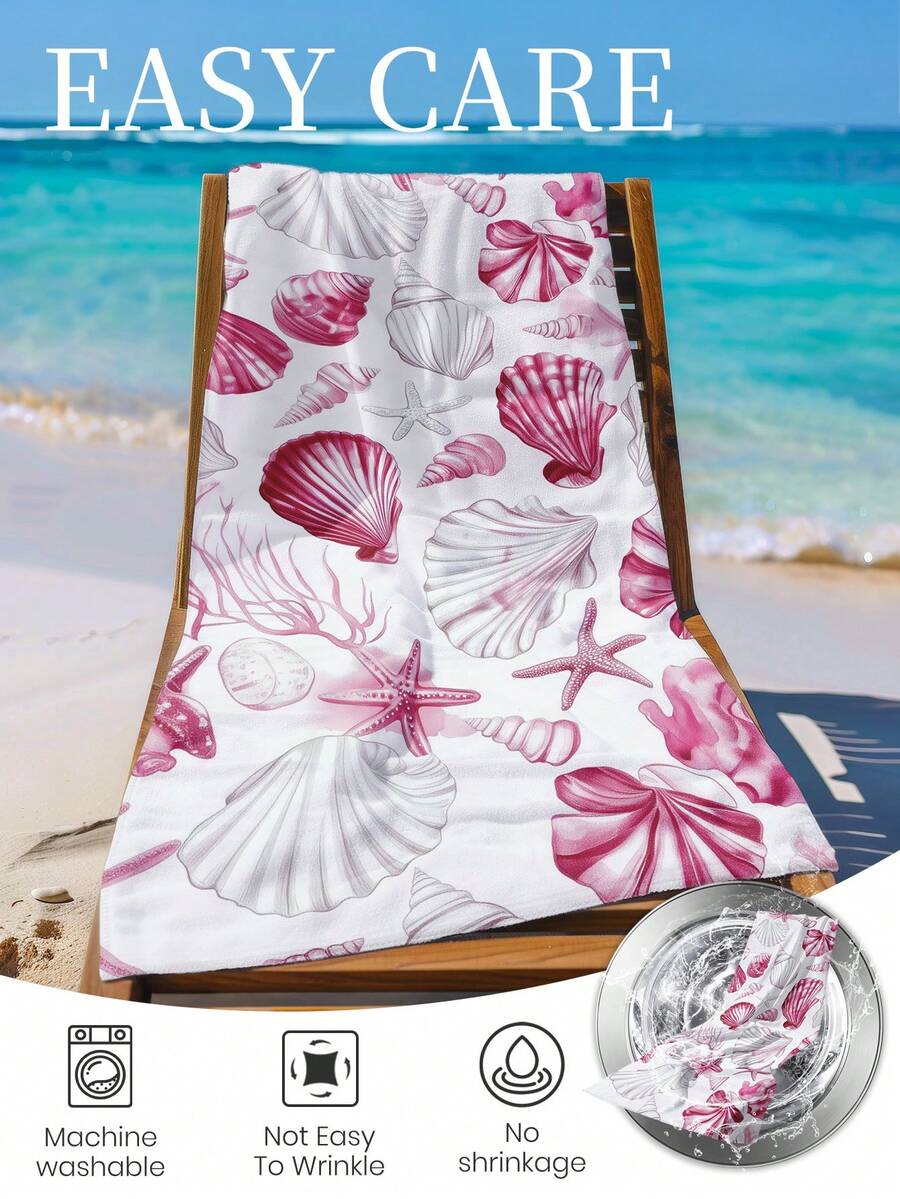 Blue Shell Print Beach Towel, Swimming Towel