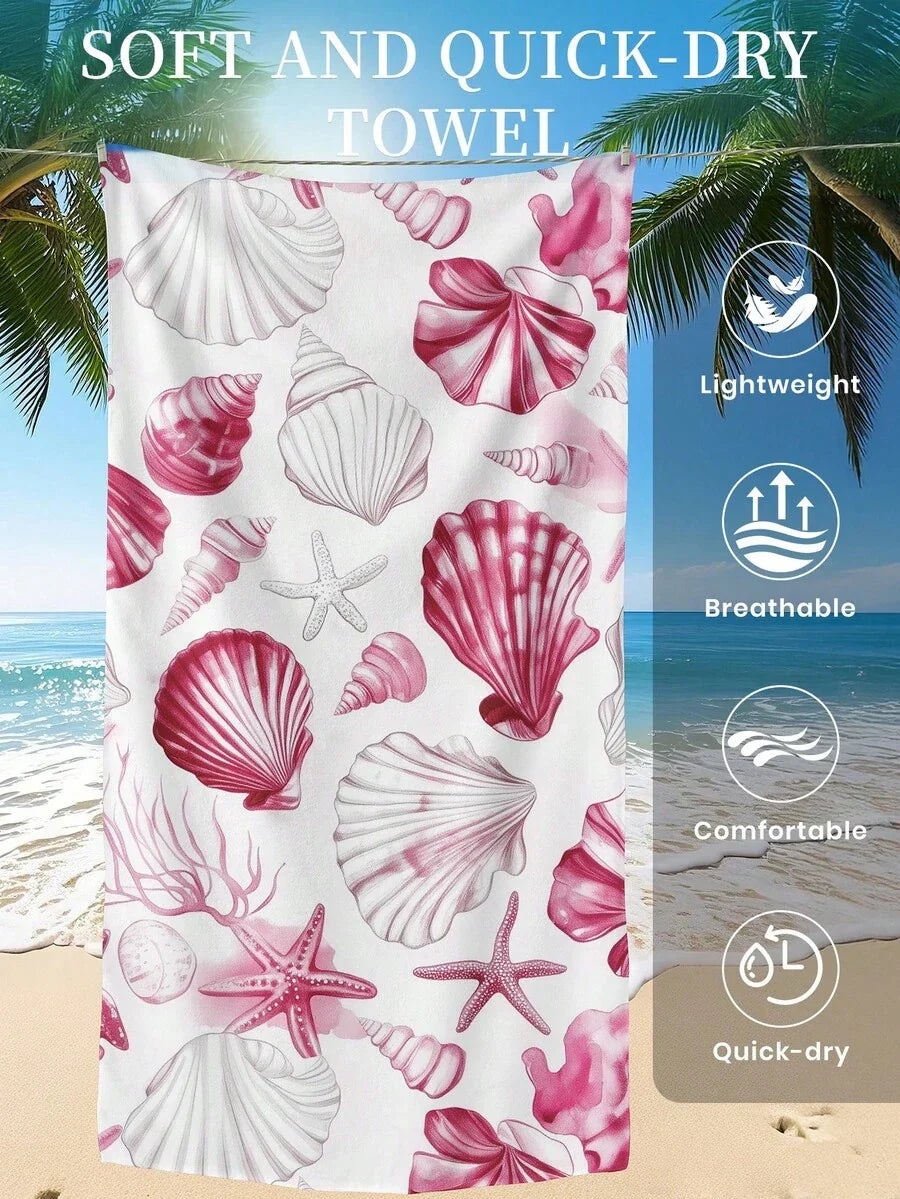 Blue Shell Print Beach Towel, Swimming Towel