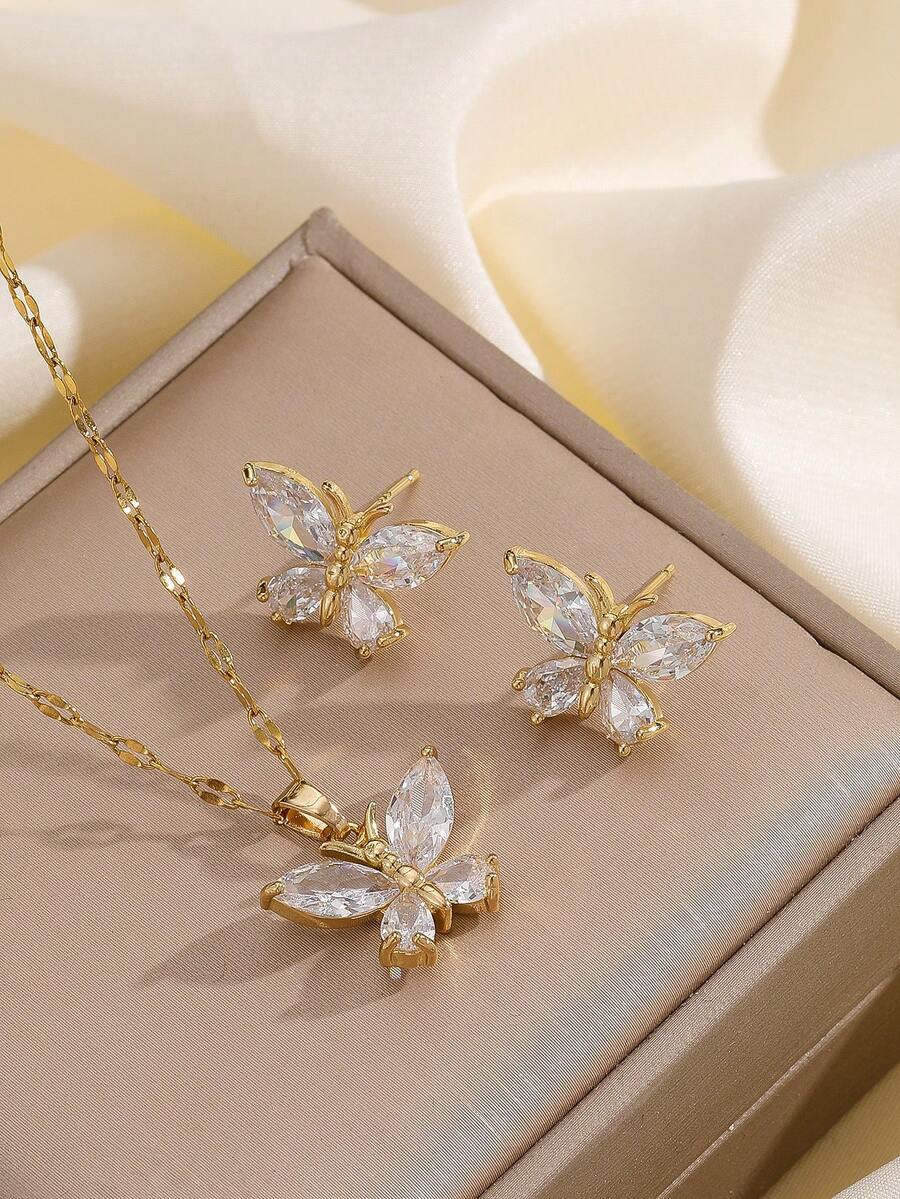 1 Set Stainless Steel Necklace & Earrings