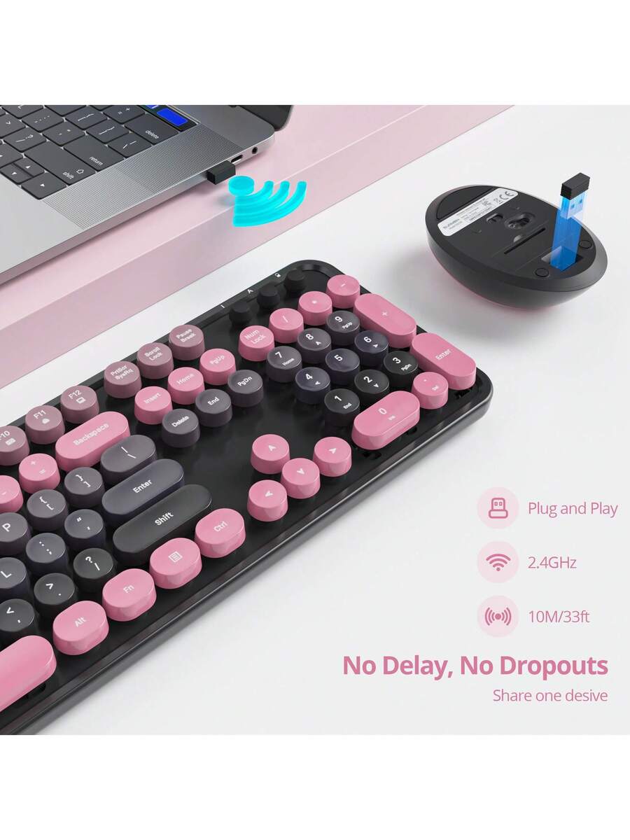 Wireless Keyboard And Mouse Set, Cute Keyboard And Mouse Combo