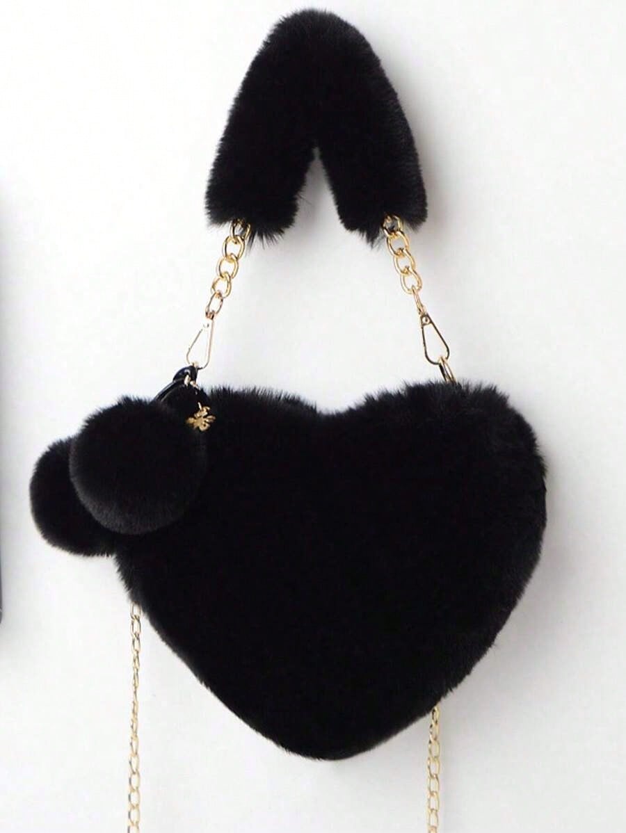 Furry Heart-Shaped Girls Purse
