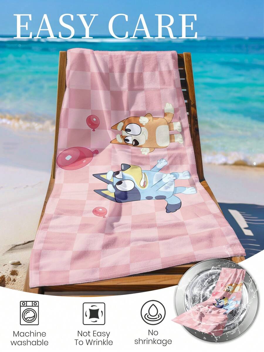 Bluey 1pc Blue Beach Towel, Playful Blue Pattern Swimwear