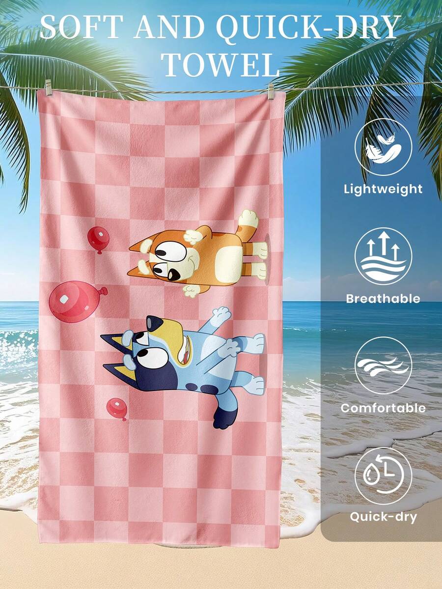 Bluey 1pc Blue Beach Towel, Playful Blue Pattern Swimwear