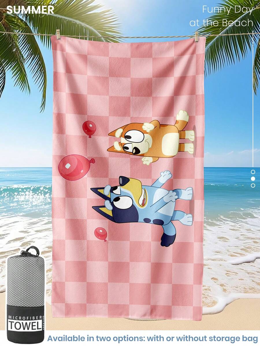 Bluey 1pc Blue Beach Towel, Playful Blue Pattern Swimwear
