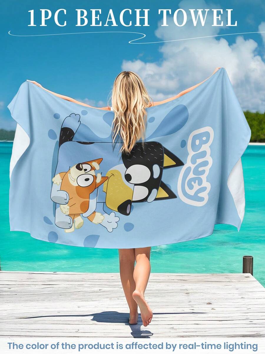 Bluey 1pc Blue Beach Towel, Playful Blue Pattern Swimwear