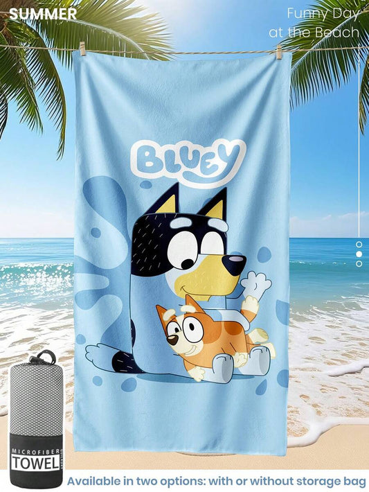Bluey 1pc Blue Beach Towel, Playful Blue Pattern Swimwear