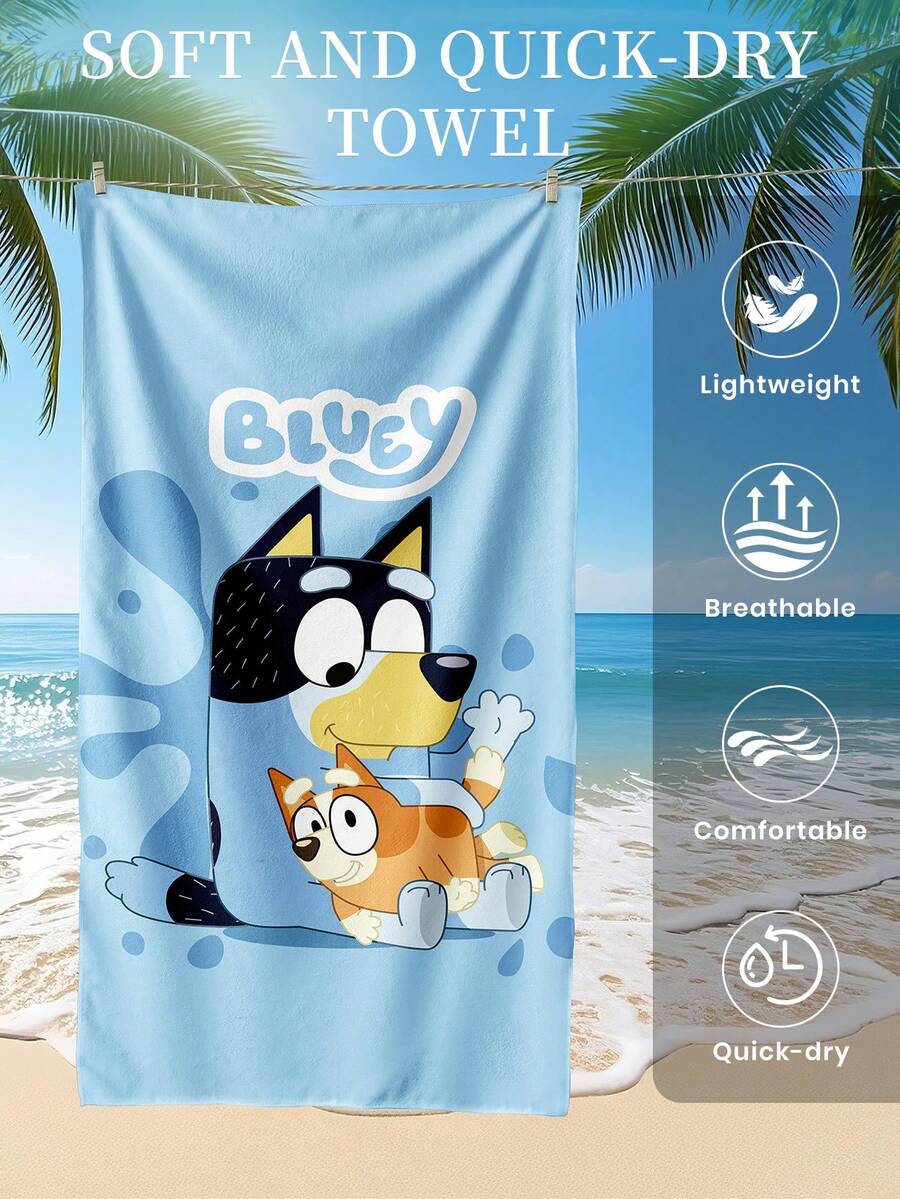 Bluey 1pc Blue Beach Towel, Playful Blue Pattern Swimwear
