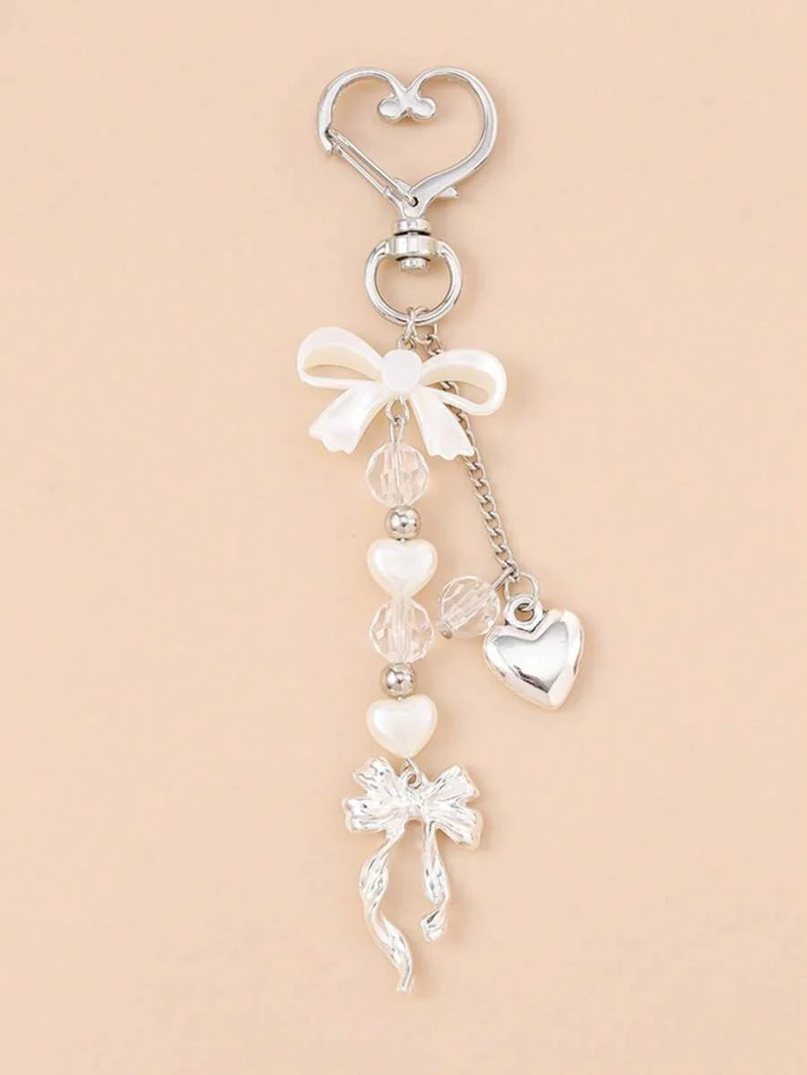 Unisex Faux Pearl Bow Keychain