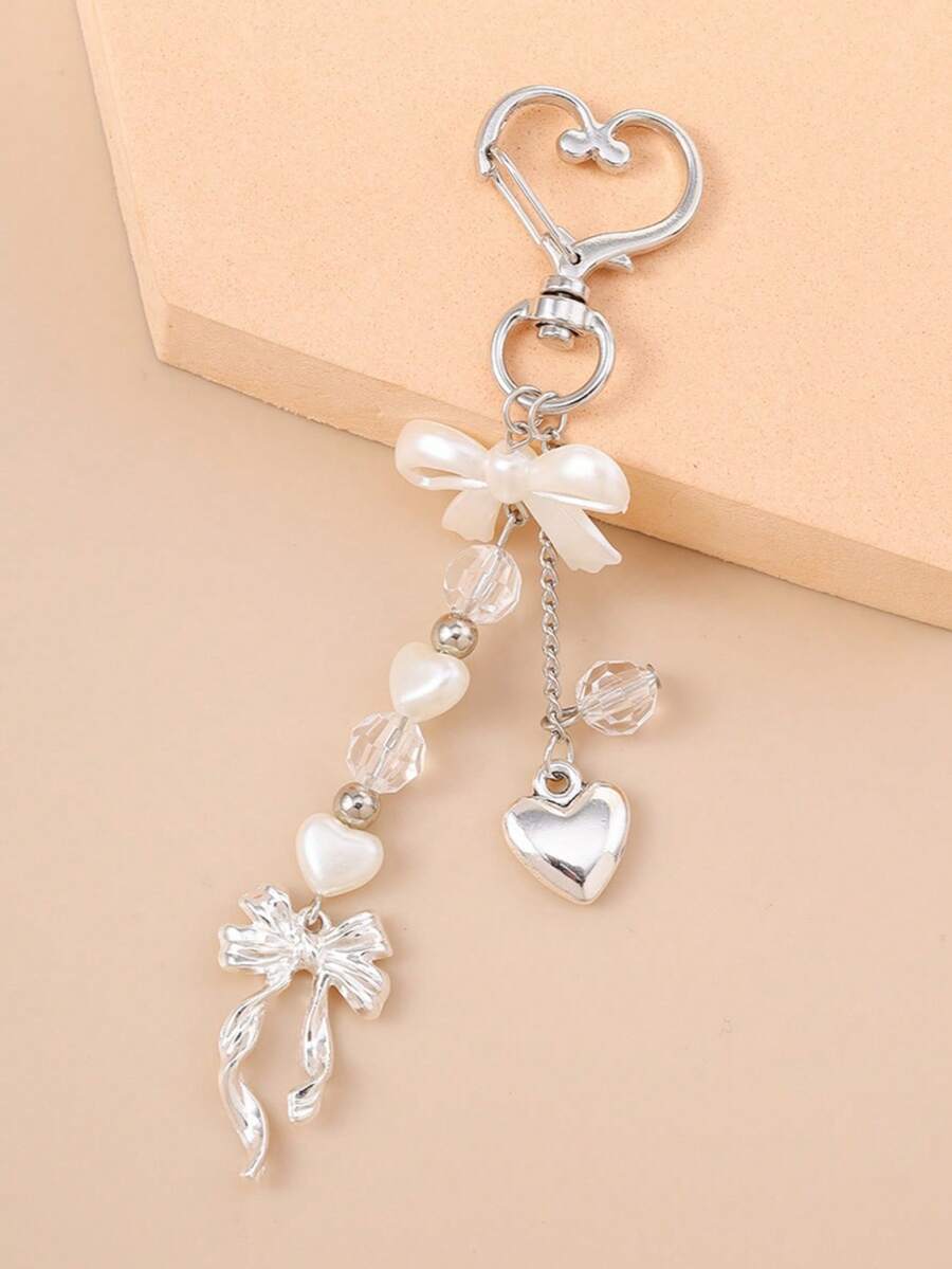 Unisex Faux Pearl Bow Keychain