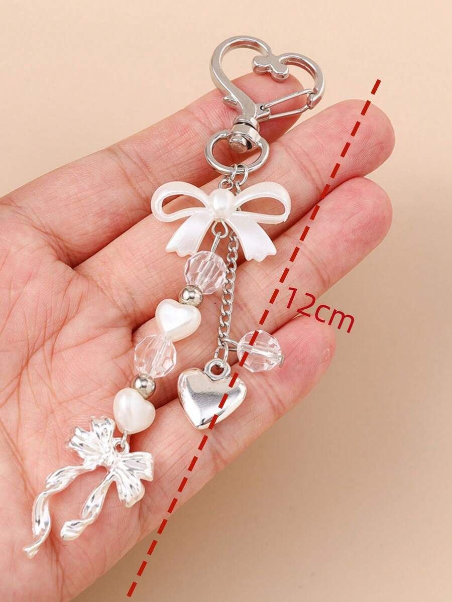 Unisex Faux Pearl Bow Keychain