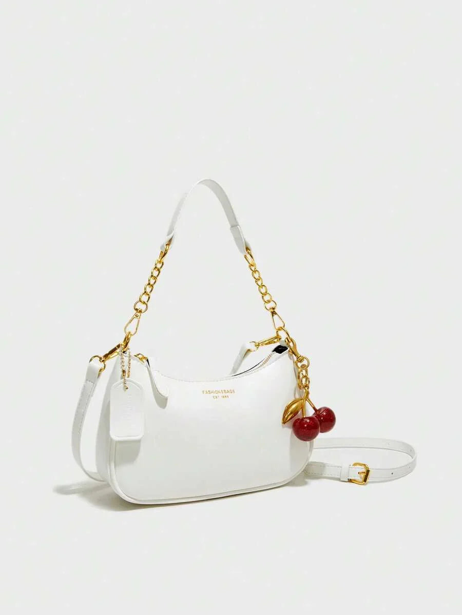 White Ladies' Shoulder Bag Made Of PU Material
