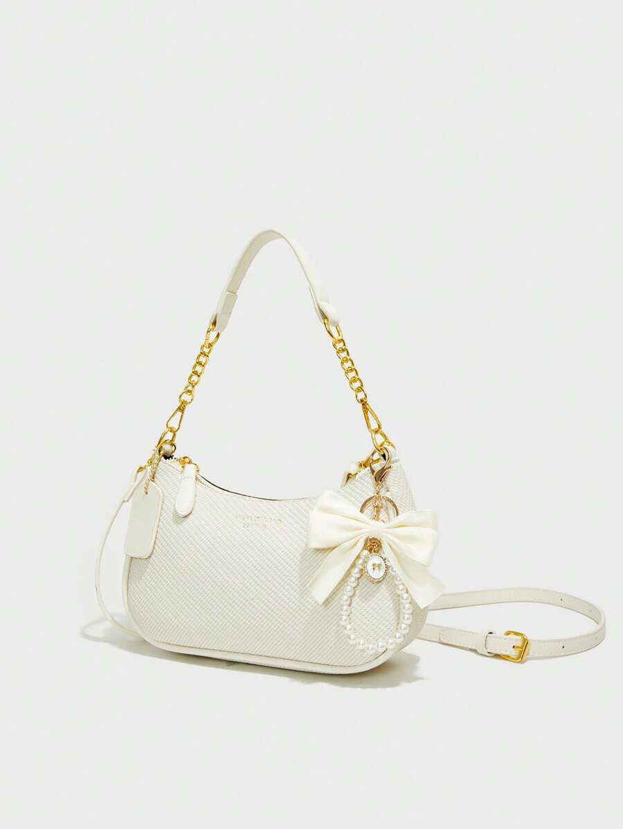 White Ladies' Shoulder Bag Made Of PU Material