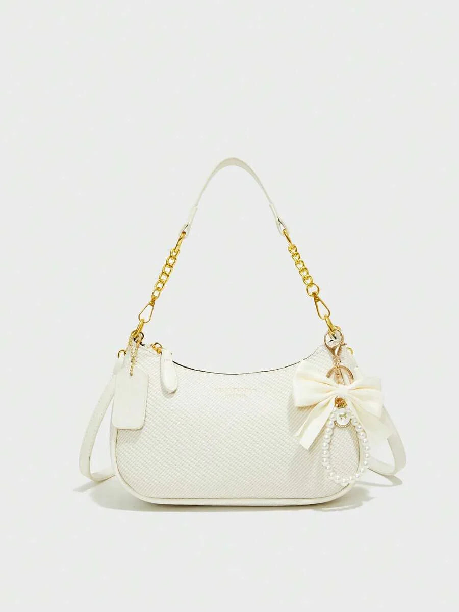 White Ladies' Shoulder Bag Made Of PU Material