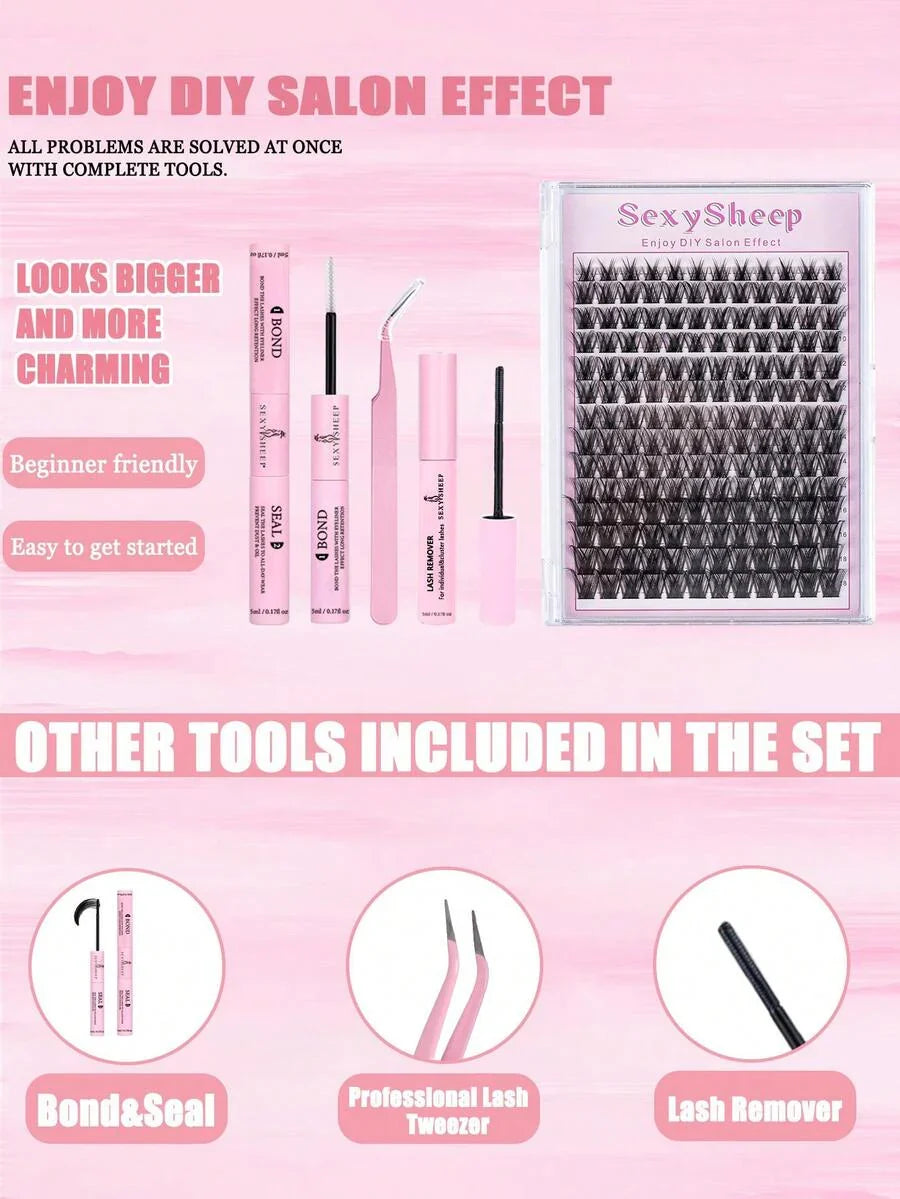SEXYSHEEP 140pcs D-Curl Fluffy False Eyelashes Mixed Set