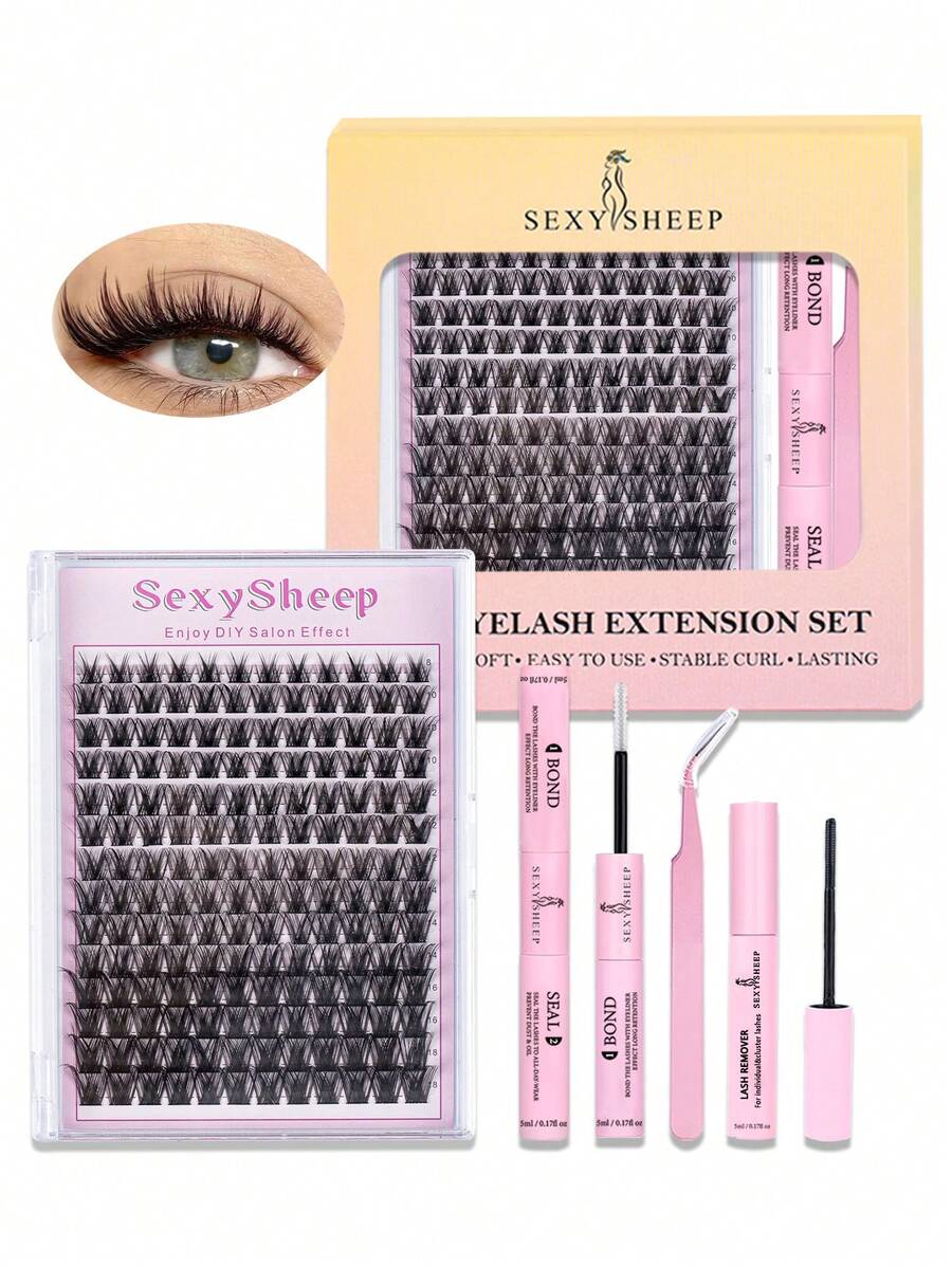 SEXYSHEEP 140pcs D-Curl Fluffy False Eyelashes Mixed Set