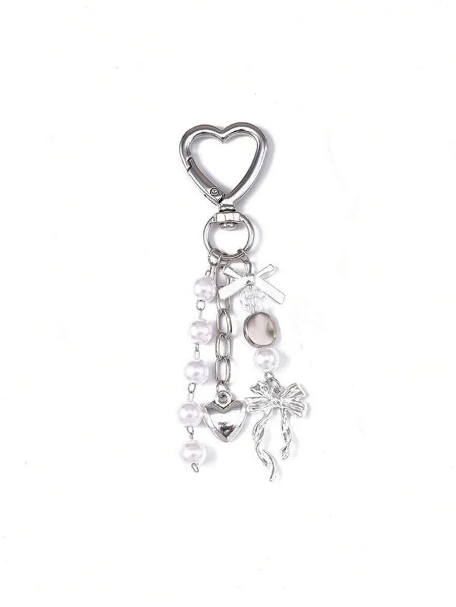Unisex Faux Pearl Bow Keychain