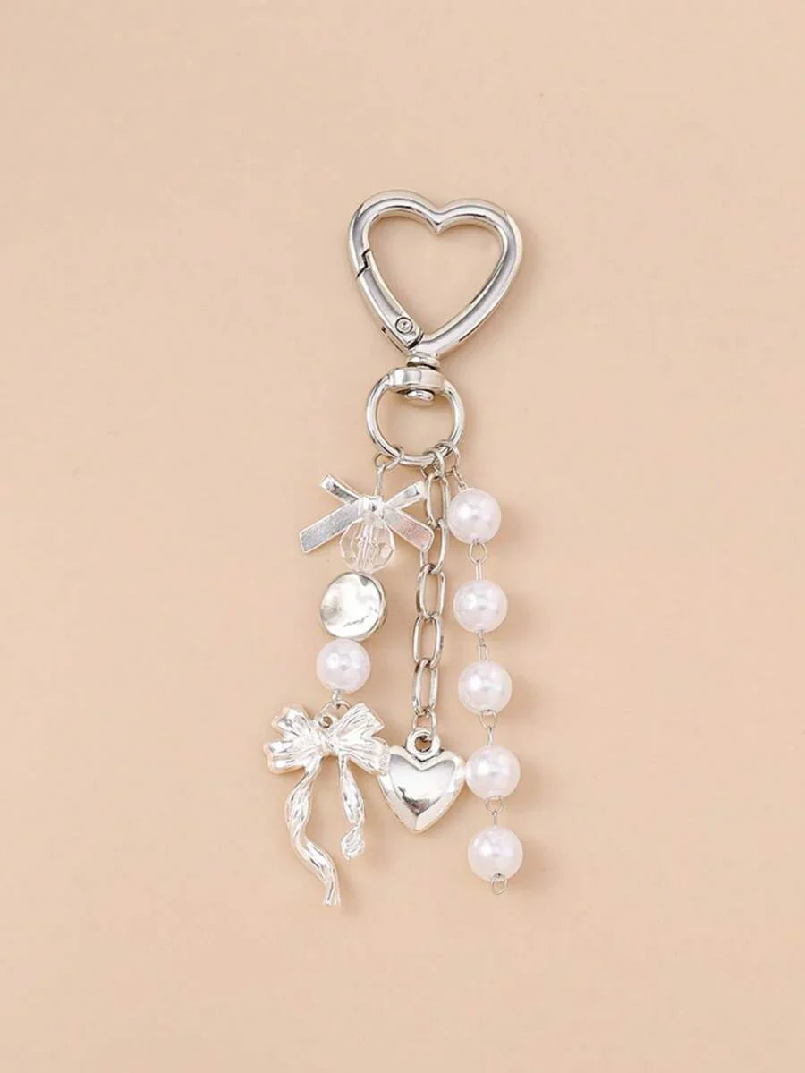 Unisex Faux Pearl Bow Keychain