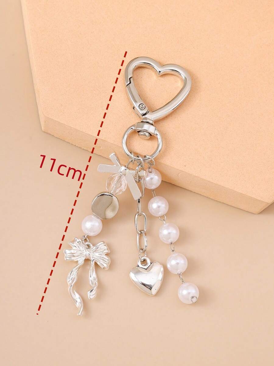 Unisex Faux Pearl Bow Keychain