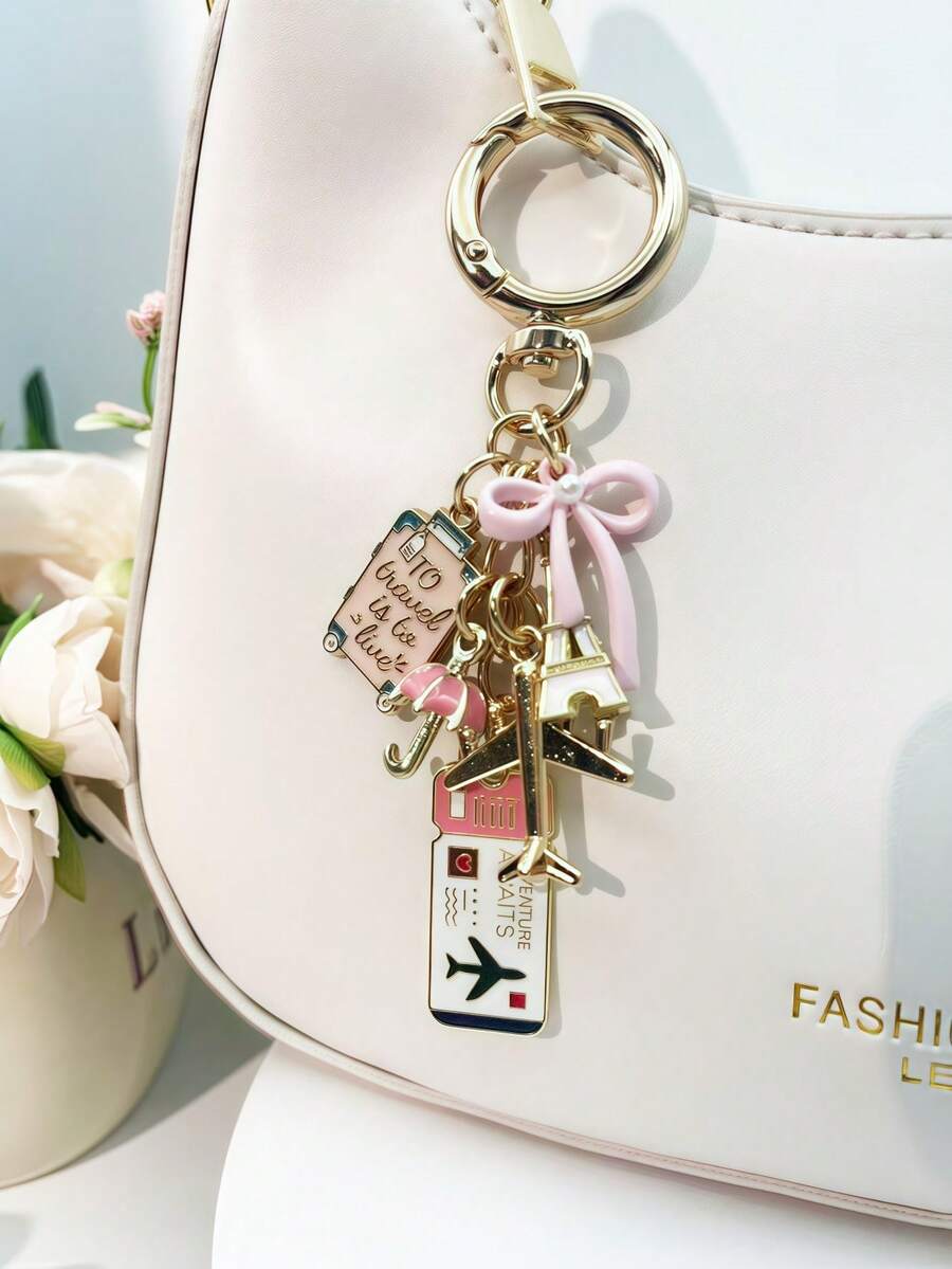 1pc Elegant Pink Bow Travel Keychain Pendant