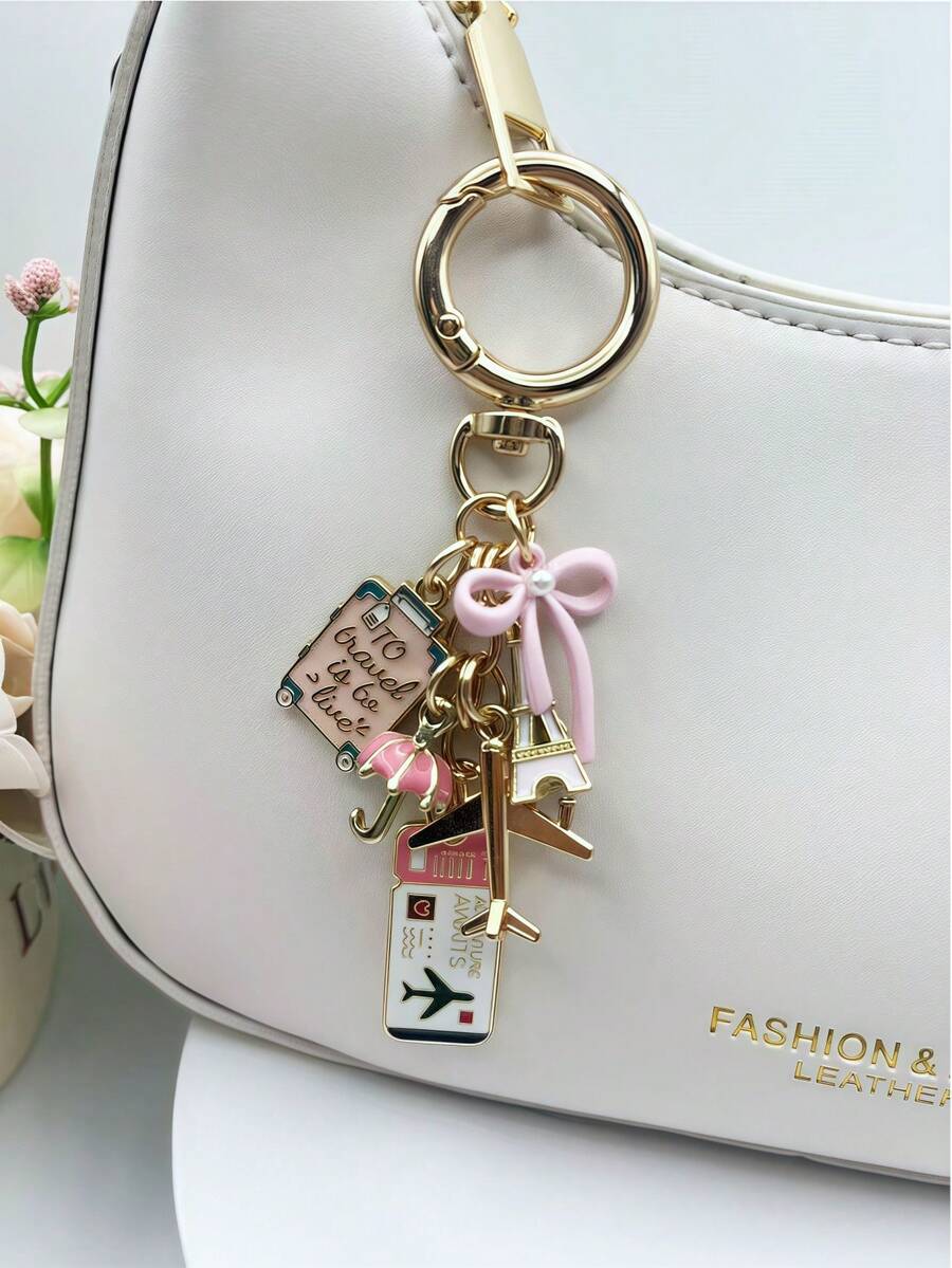 1pc Elegant Pink Bow Travel Keychain Pendant