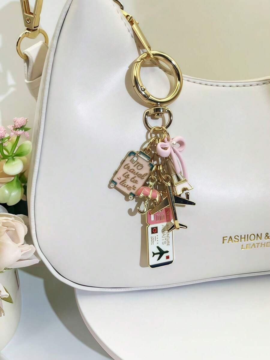 1pc Elegant Pink Bow Travel Keychain Pendant