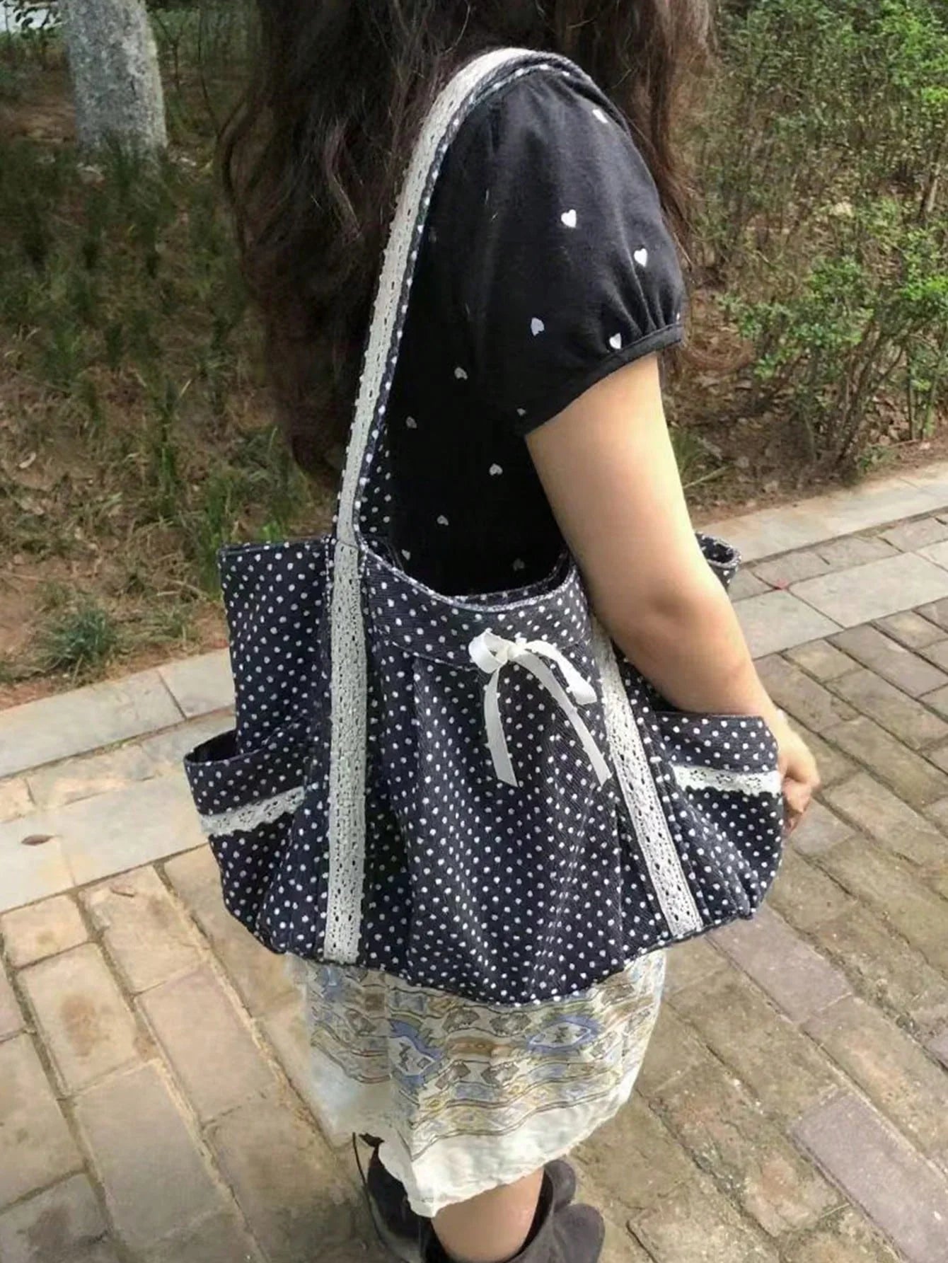 Polka Dot Heart Canvas Tote