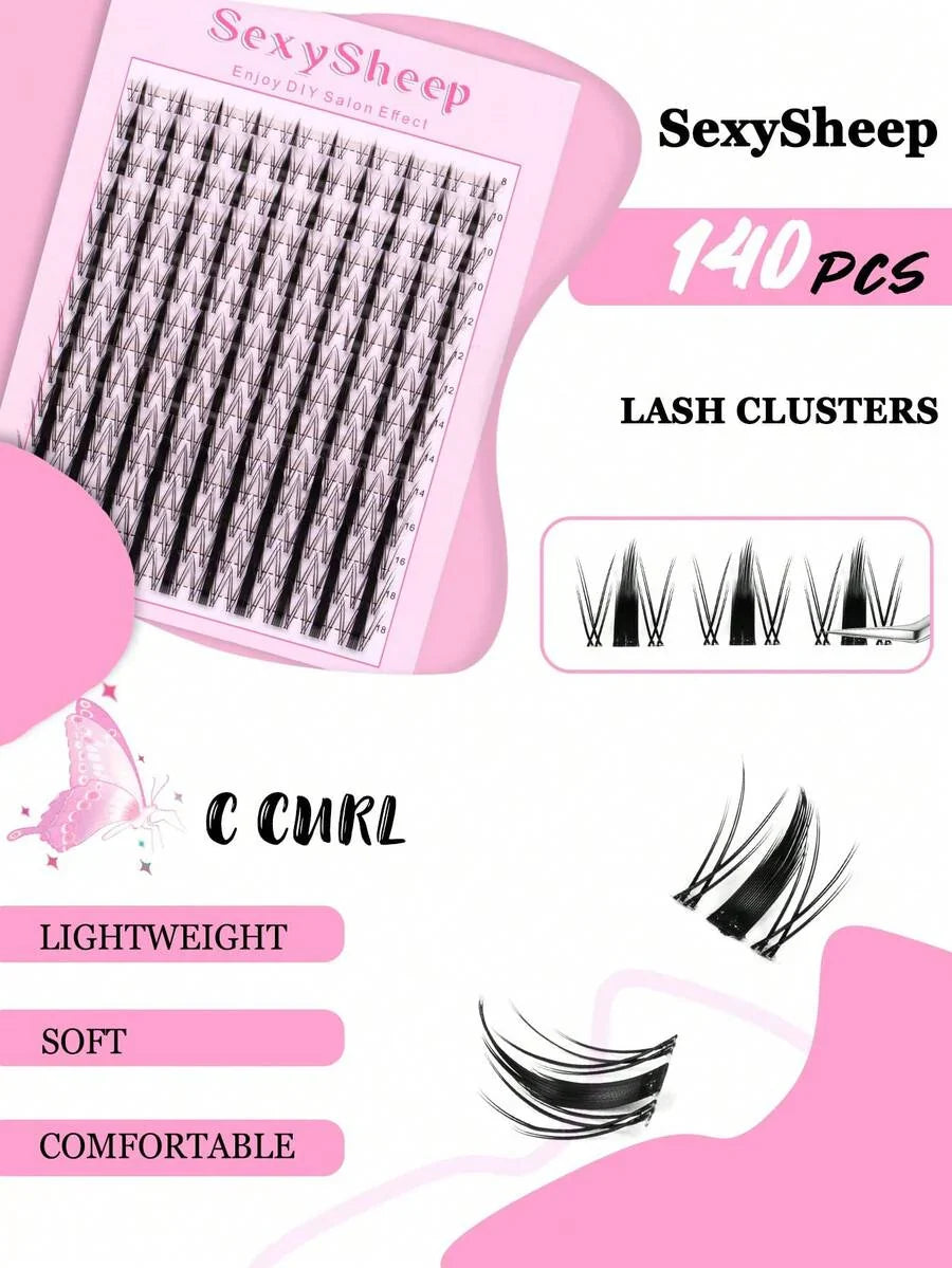 SEXYSHEEP 140pcs D-Curl Fluffy False Eyelashes Mixed Set