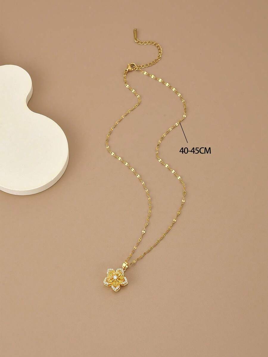1pc Stainless Steel 5-Petal Rotating Flower Necklace