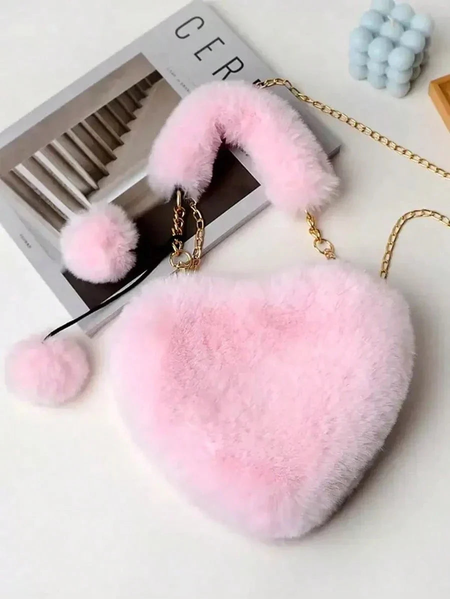 Furry Heart-Shaped Girls Purse