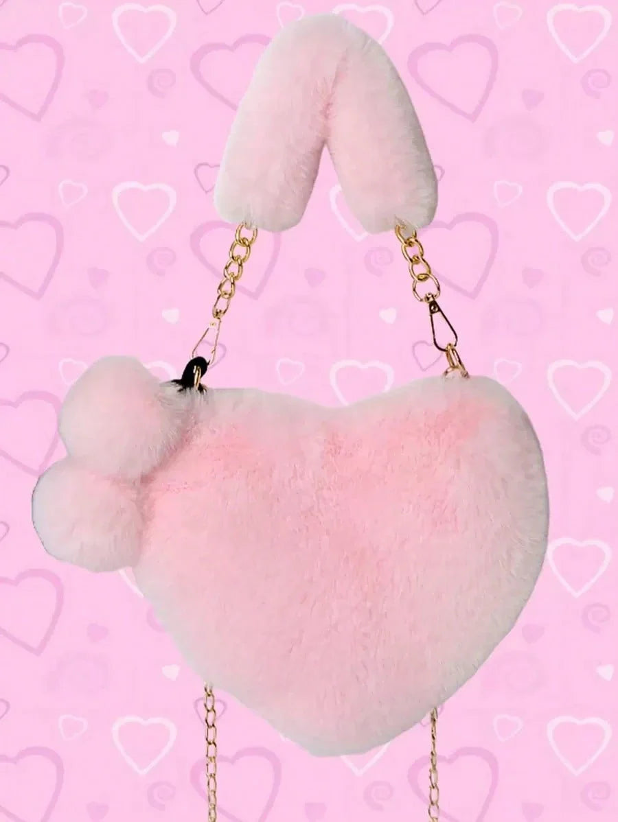Furry Heart-Shaped Girls Purse