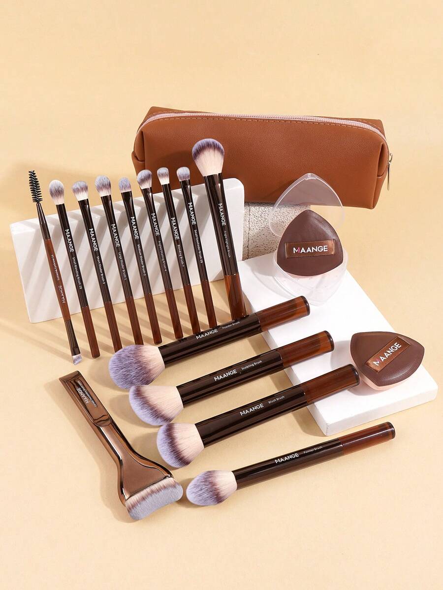 MAANGE Professional Soft Hair Aluminum Tube Makeup Brush Set
