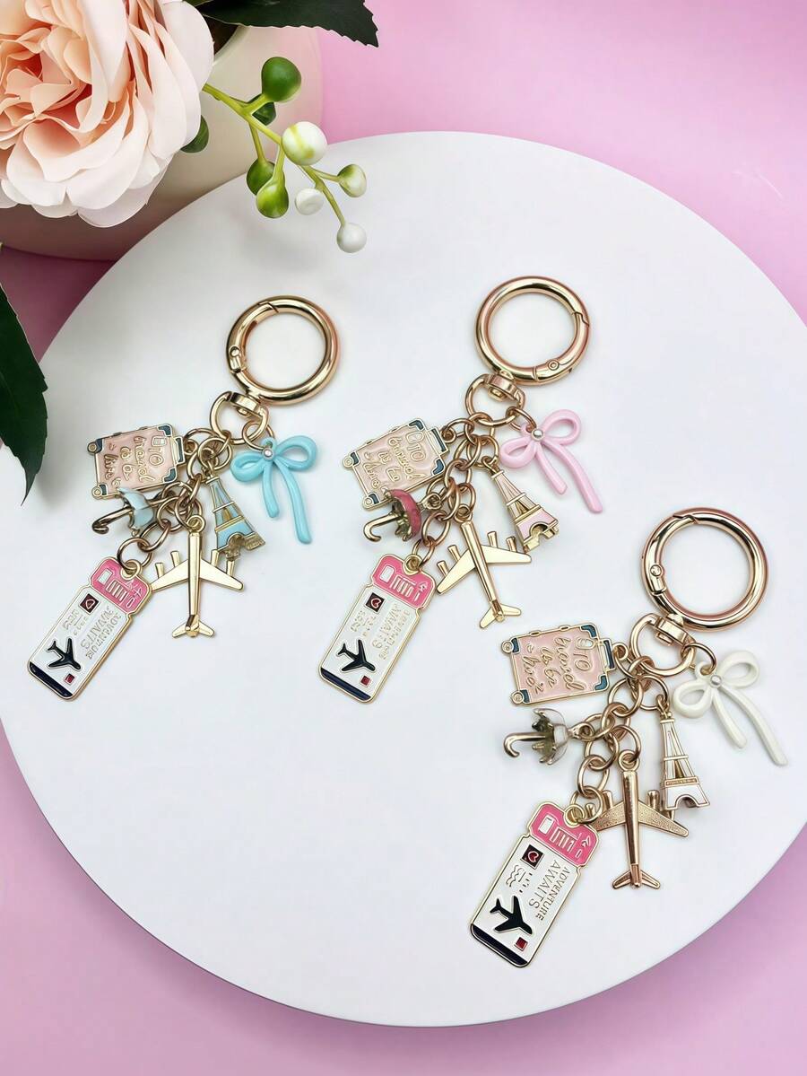 1pc Elegant Pink Bow Travel Keychain Pendant