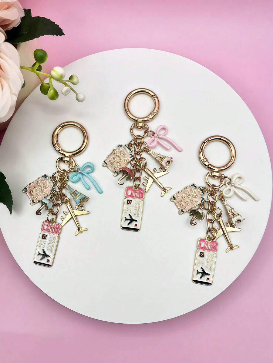 1pc Elegant Pink Bow Travel Keychain Pendant