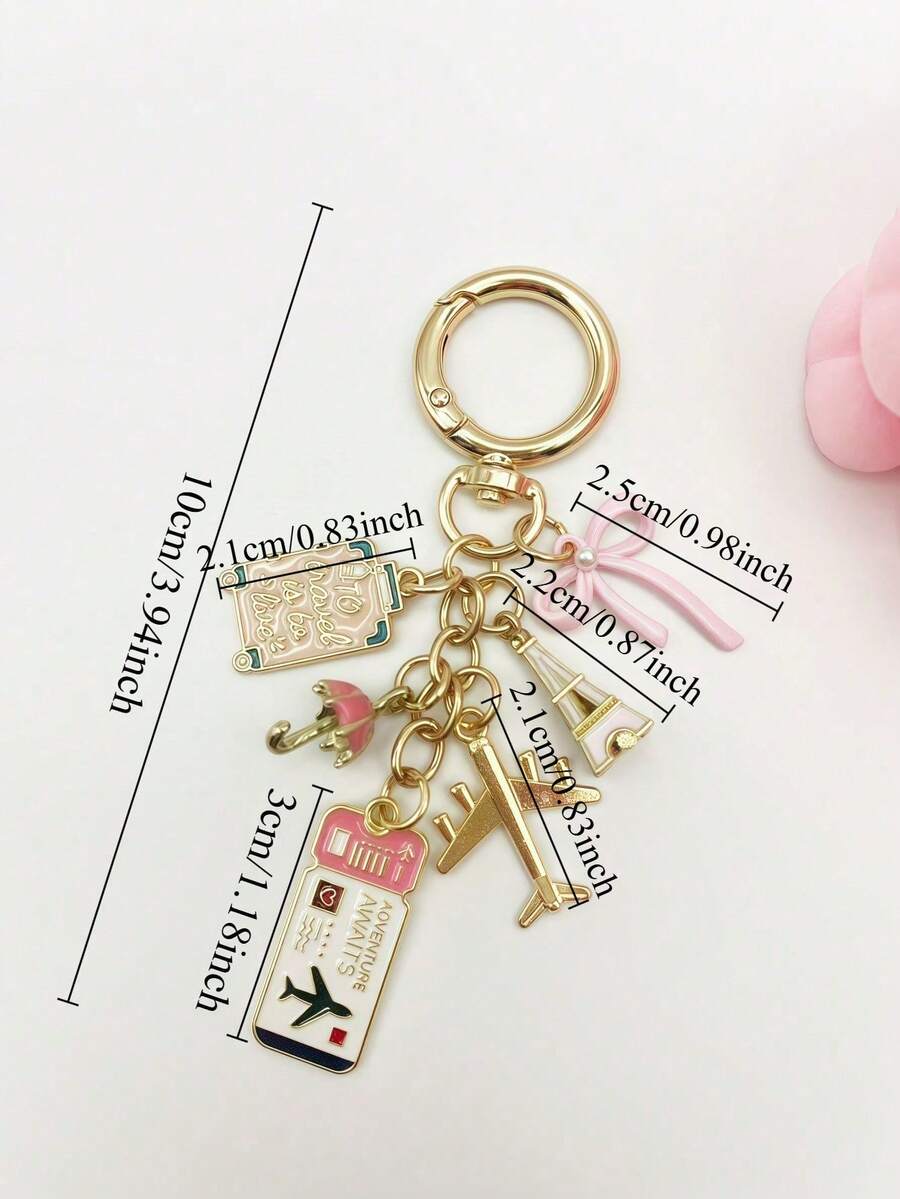 1pc Elegant Pink Bow Travel Keychain Pendant