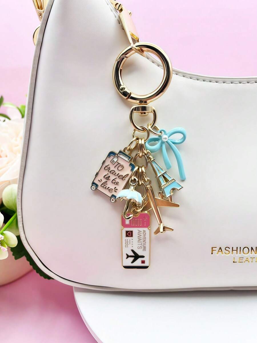 1pc Elegant Pink Bow Travel Keychain Pendant