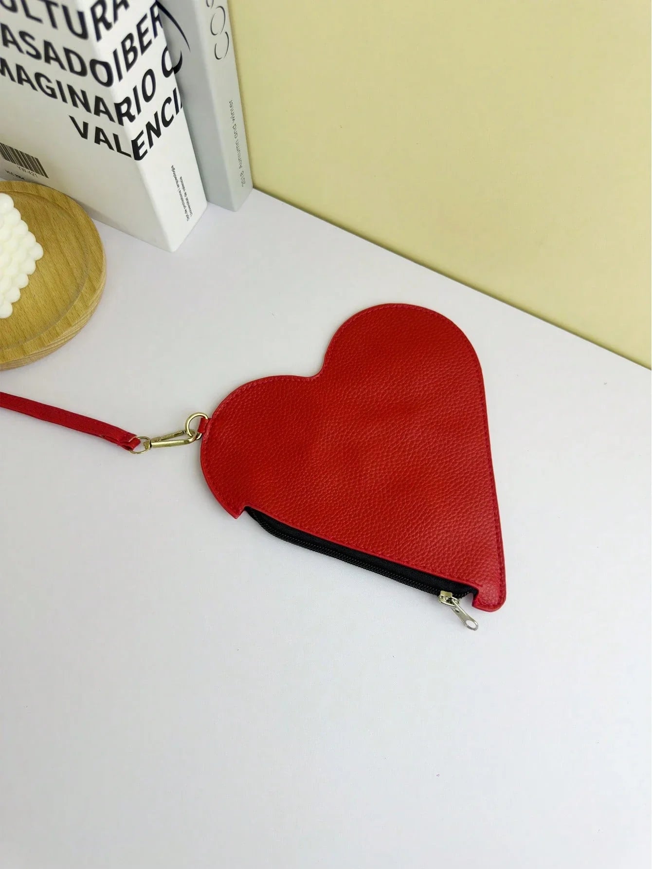 Red Heart-Shaped Wristlet Bag