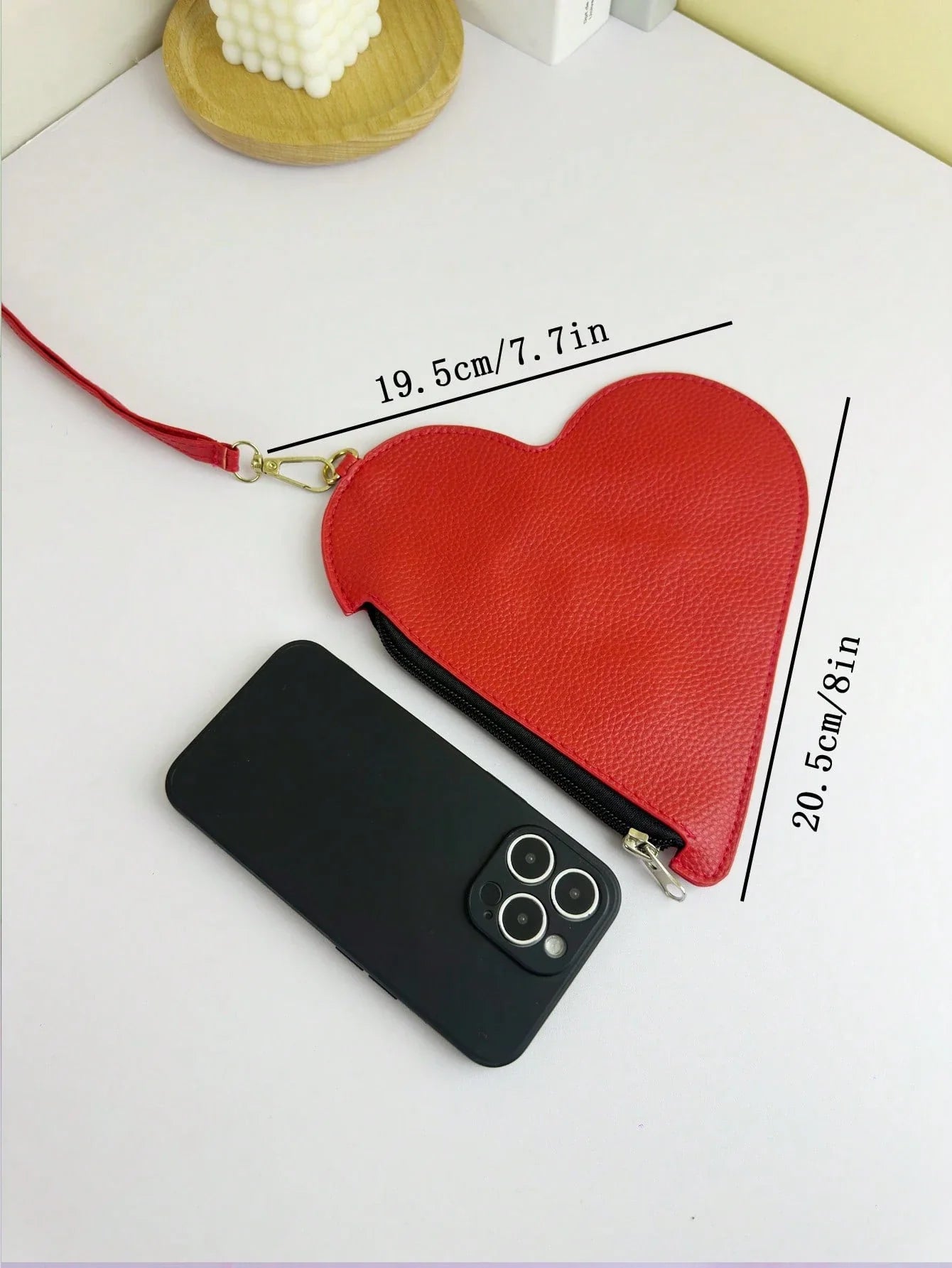 Red Heart-Shaped Wristlet Bag